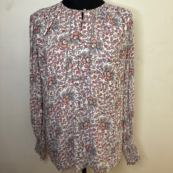 LOFT Women's Floral Peasant Blouse Top Size XS Pop Over Mauve Pink - Picture 1 of 8
